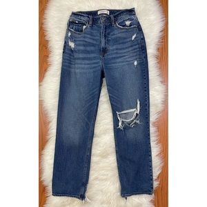 Abercrombie & Fitch The Straight Ankle Ultra High Rise Distressed Jeans 28/6